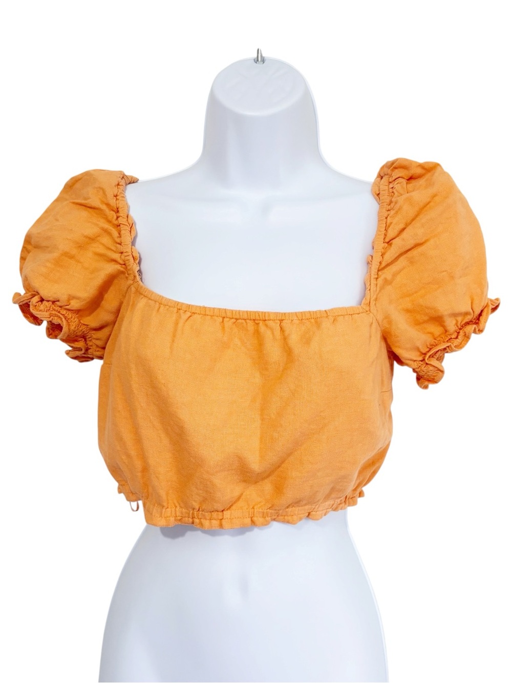 ABERCROMBIE & FITCH Linen Blend Puff Sleeve Crop Top Orange XS Cottagecore